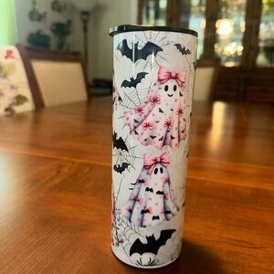 Halloween Ghost and Bat Tumbler - Cute Pink Spooky Season Cup